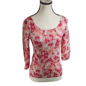 Ann Taylor Blouse Pink Floral Fitted Silk Blend 3/4 Sleeve Womens Size S